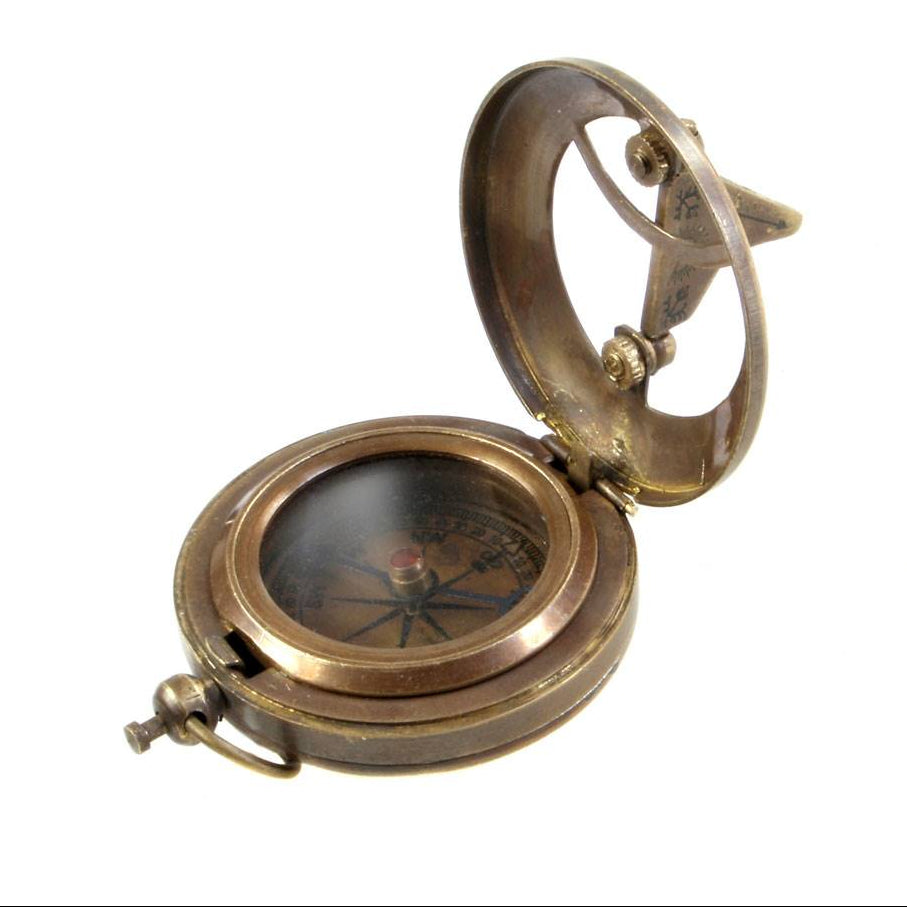 Pocket Sundial and Compass in Brass