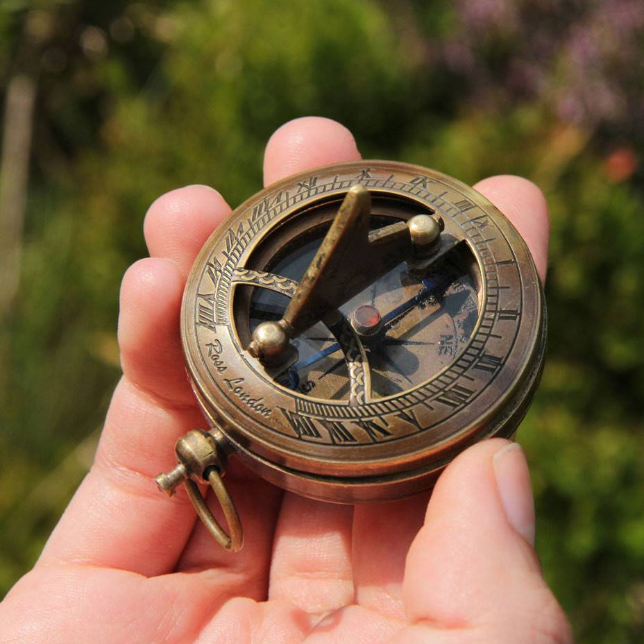 Pocket Sundial and Compass in Brass