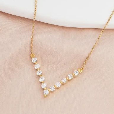 Brilliance V-Bar Chevron Zircon & Gold Necklace