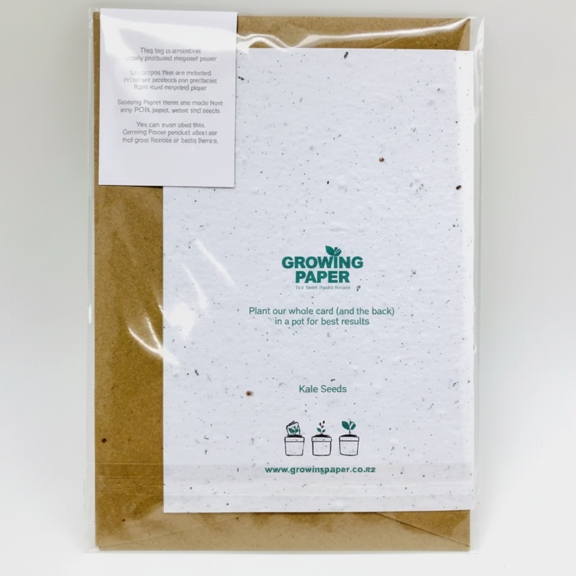 Seed paper product with 'Growing Paper' branding on a white background
