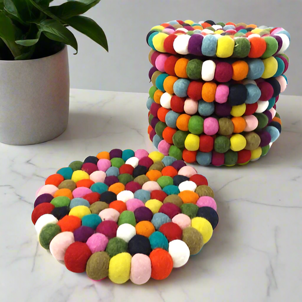 Multi Colour Felt Pompom Trivet