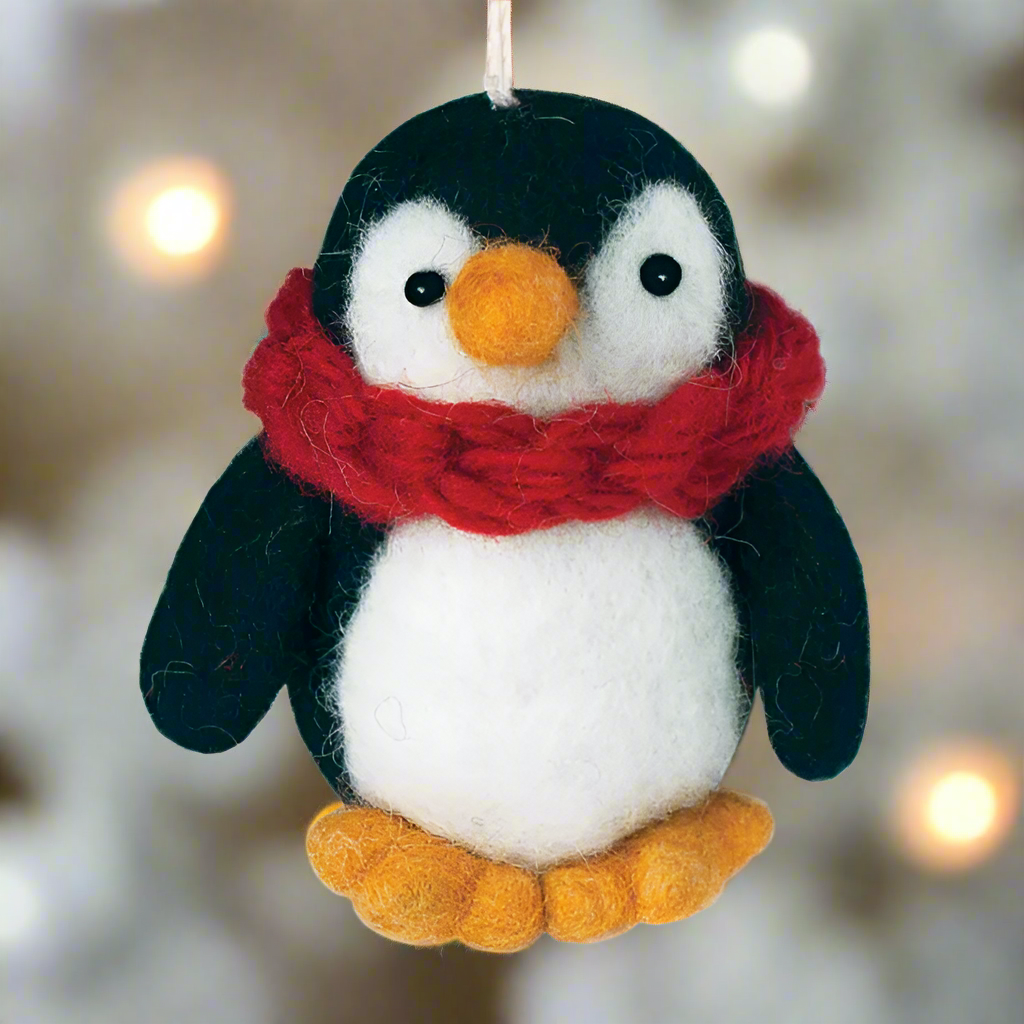 Hand-Felted Penguin Christmas Tree Ornament from Nepal