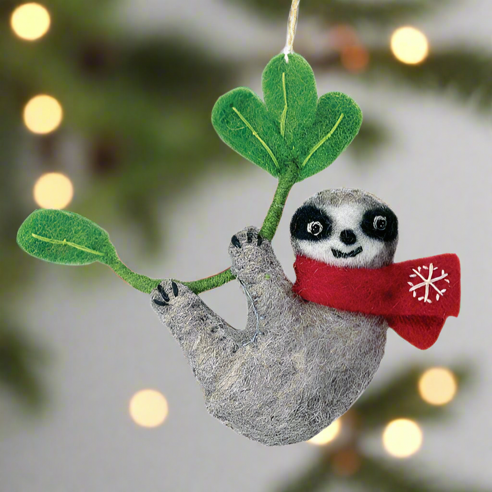 Handcrafted Sloth Christmas Tree Ornament from Nepal