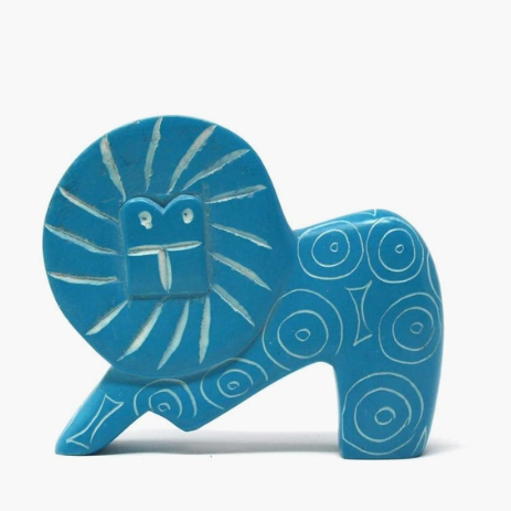 Kisii Soapstone Lion in Turquoise