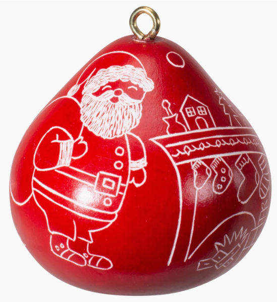 Santa w Fireplace Mini Gourd Ornament