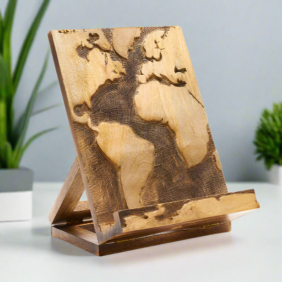 Hand-carved Tablet and Book Stand - World Map