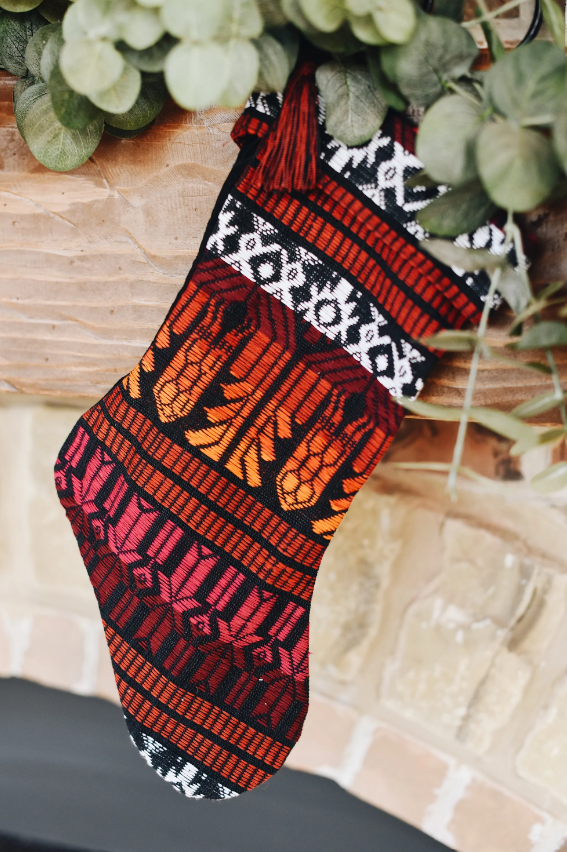 Brocade Christmas Stocking  - Red