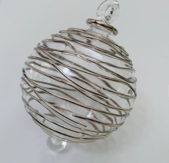 Blown Glass Ornament Silver Spiral