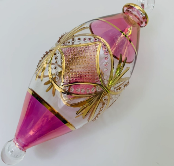 Blown Glass Oval Ornament Pink Carousel