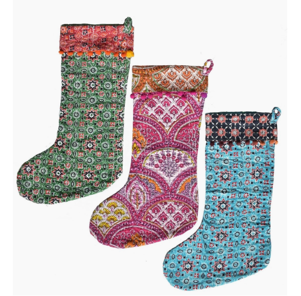 Kantha Stitched Stocking - assorted