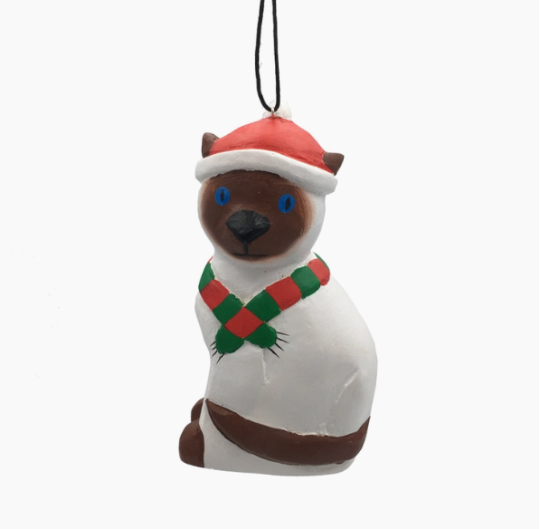 Holiday Siamese Cat Balsa Ornament