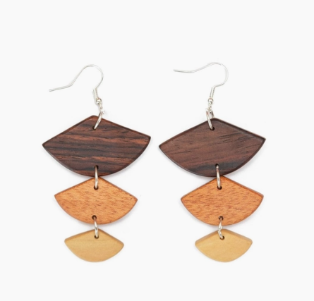 Golden Wood Geometric Earrings