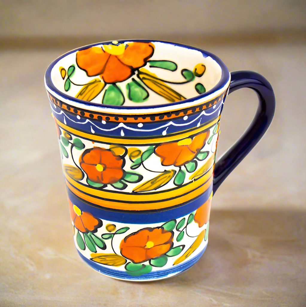 Mexican Talavera Flared Mug in Orange Tile Pattern