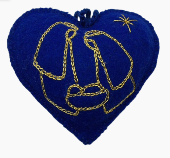 Hand-embroidered Blue & Gold Nativity Ornament