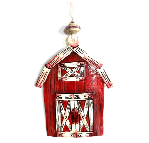 Classic Red Barn Ornament Metal