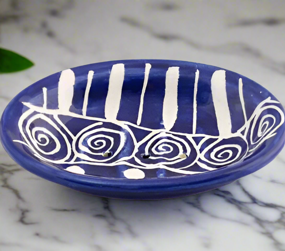 Blue & White African Print Soap Dish