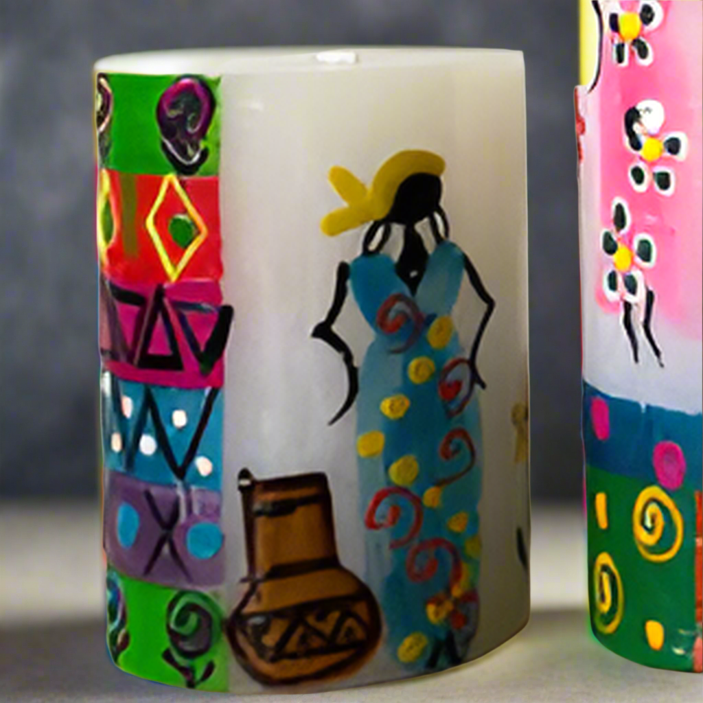 African Ladies Handpainted Pillar Candle 3"x4"