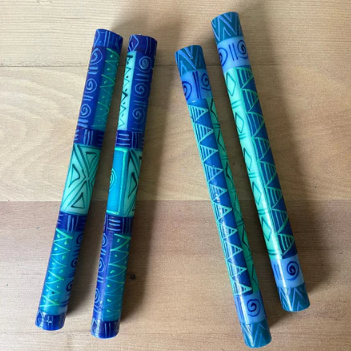 Handpainted Blue-Green Taper Candles (2-Pack)