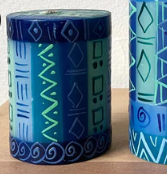 Handpainted Blue-Green Pillar Candle 3"x4"