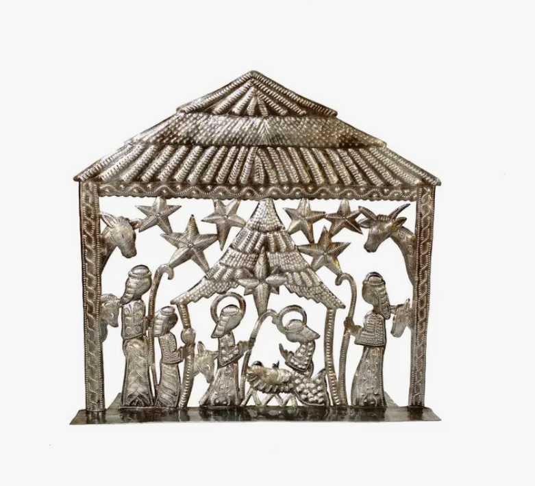 Hammered Metal Tabletop Nativity - Large