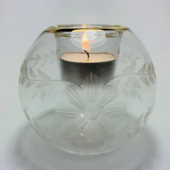 Blown Glass Candle Holder - Flowers