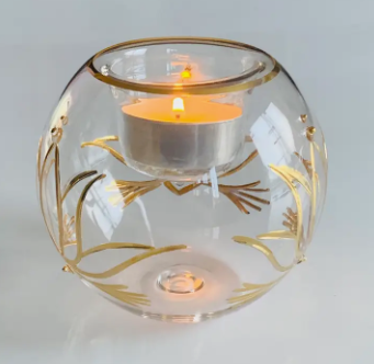 Golden Lotus Handblown Glass Candle Holder