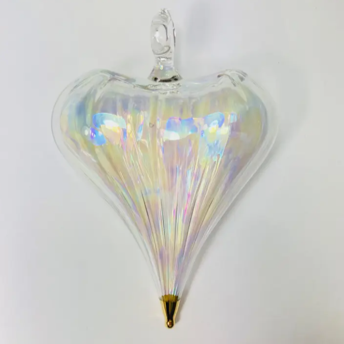 Blown Glass Heart Ornament Clear 3.5"x2.8"