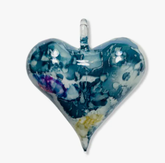 Blown Glass Heart Ornament Blues  3.5"x2.8"