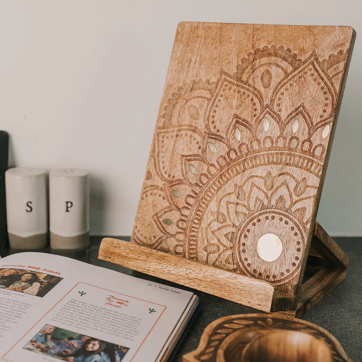 Hand-carved Tablet and Book Stand - Mandala Design