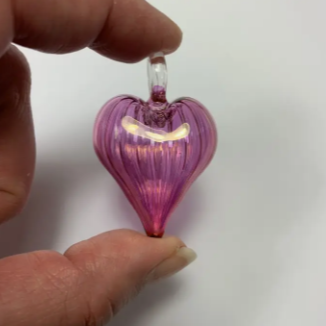 Blown Glass Heart Pendant Pink 1.4"x1.2"