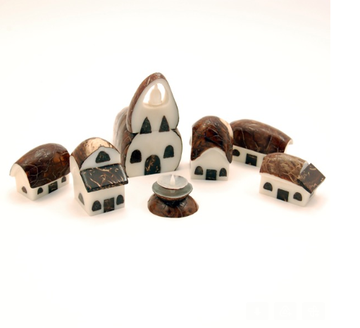 Carved Tagua Ornament Village