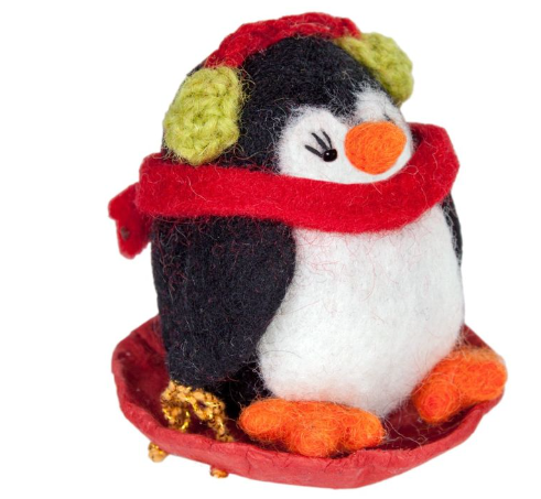 Sledding Polly Penguin Ornament