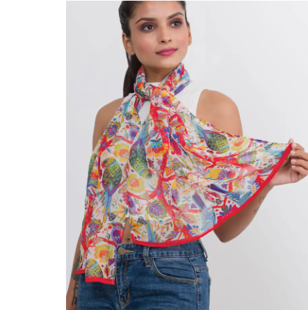 Cupro Scarf Sahila - Multicolour Birds