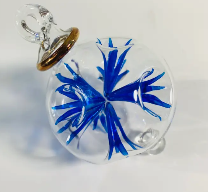 Blown Glass Blossoms Ornament Blue