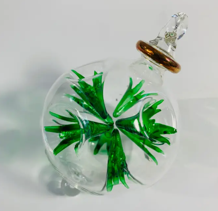 Blown Glass Blossoms Ornament Green