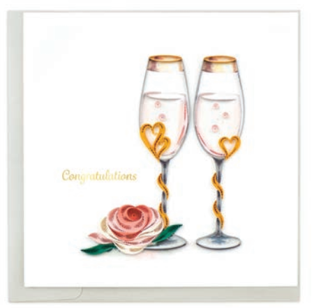 Toasting Flutes Quilled Paper Wedding Card