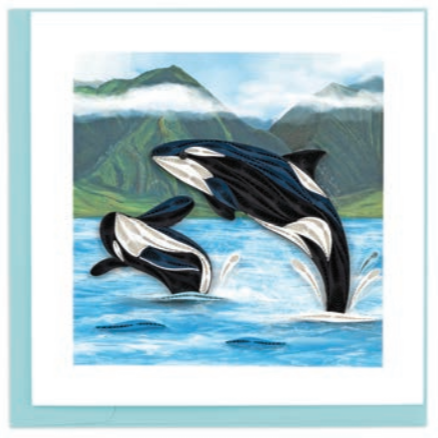 Breaching Orca Whales Quilled Paper Card