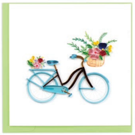 Bicycle and Flower Basket Quilled Paper Card