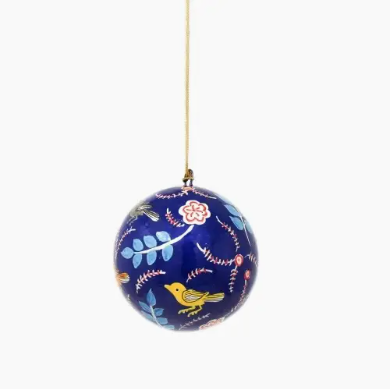 Handpainted Ornament Birds and Flowers, Blue