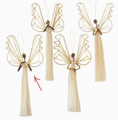 Angel Plays the Harp Handmade Sisal Tree Ornament