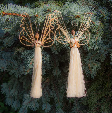 Angel Plays the Harp Handmade Sisal Tree Ornament