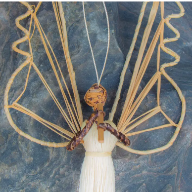 Angel Plays the Harp Handmade Sisal Tree Ornament