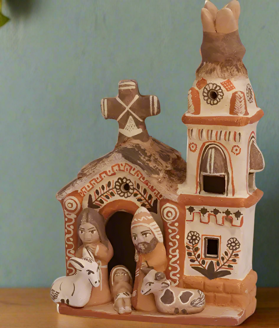 Ceramic Mission Church Nativity Sculpture