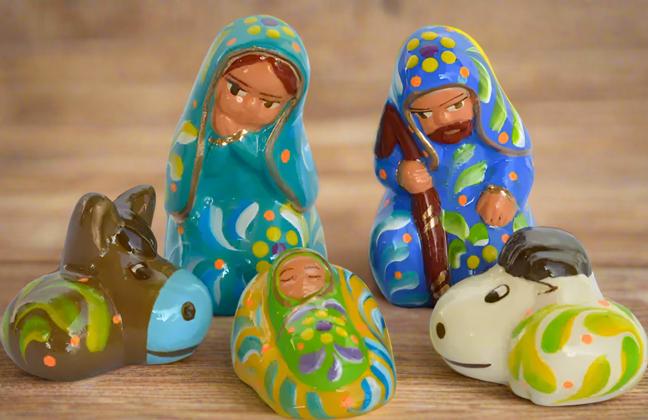 Blue Confetti Ceramic Nativity Set - 5 piece