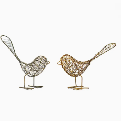 Antiqued Wire Songbird Sculpture