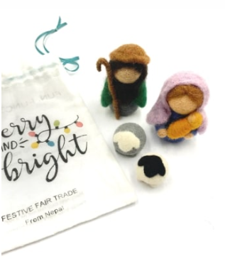 Mini Hand-felted Nativity Set with Storage Bag