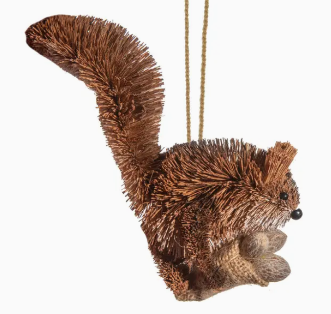 Bottle Brush Buri Squirrel w. Sack Ornament