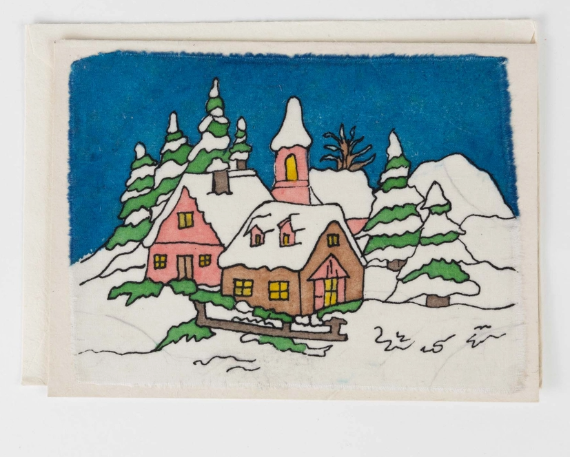 Cozy Village Batik Christmas Card