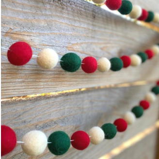 Felt Ball Garland - Red, Green, and White 10 feet