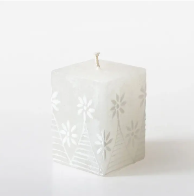 White On White Cube Candle  2" x 2" x 3"